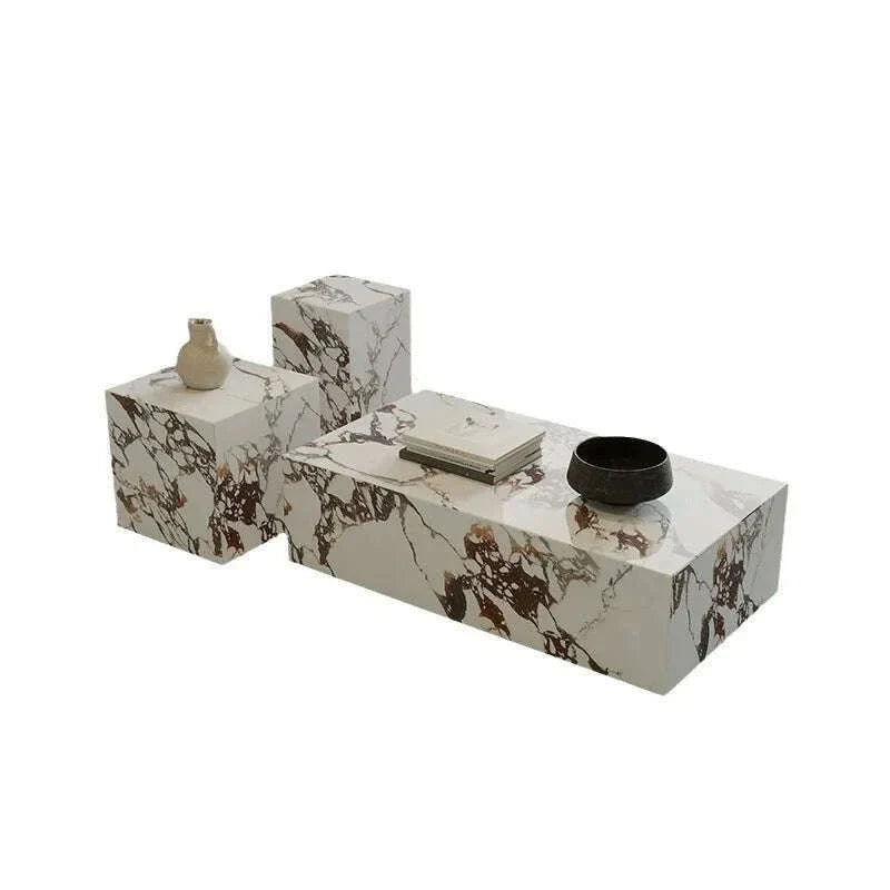 Luxury Stone Coffee Table, Nordic French Retro Design, Compact Corner Table Set for Small Space Living Room, High-End Side Table