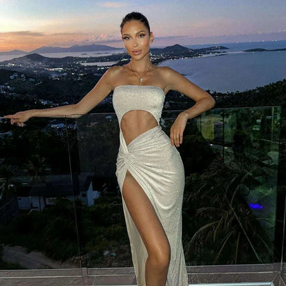 WhereMery Sexy Sleeveless Slit Dress Hollow Out Elegant Skinny Women Long Dresses Summer 2024 Fashion Ladies Party Club Vestidos
