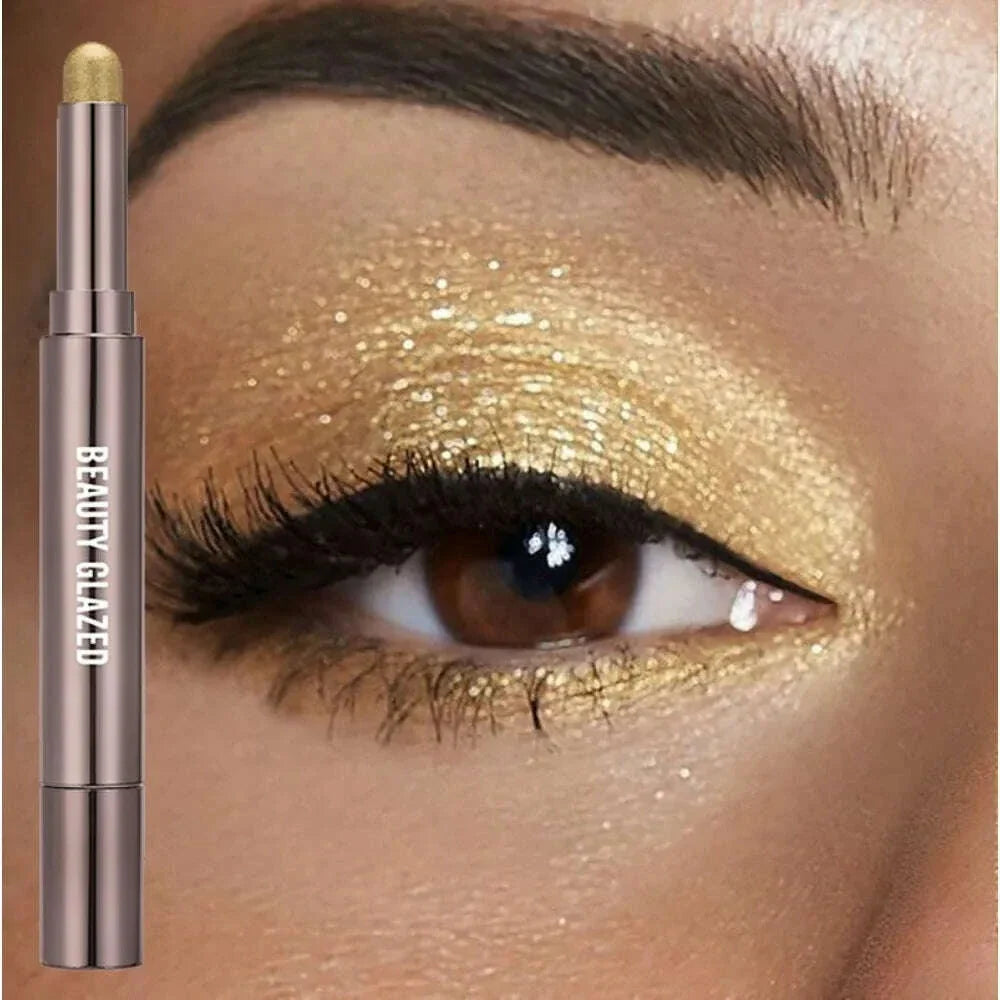 BEAUTY GLAZED 10 Colors Eyeshadow Stick Long-lasting Waterproof Eyeshadow Pen with Double Head Brush Matte and Shimmer Shade