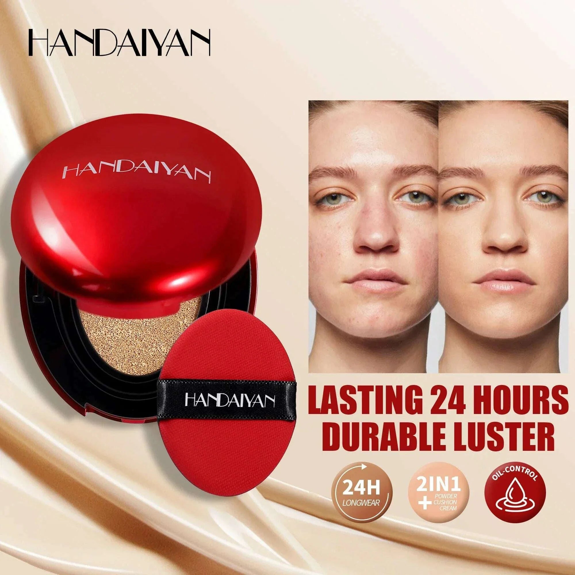 HANDAIYAN 5Color Red Box Concealer Cushion For Easy Application And Long-Lasting Skin Touching Face With Puff For Women's Makeup