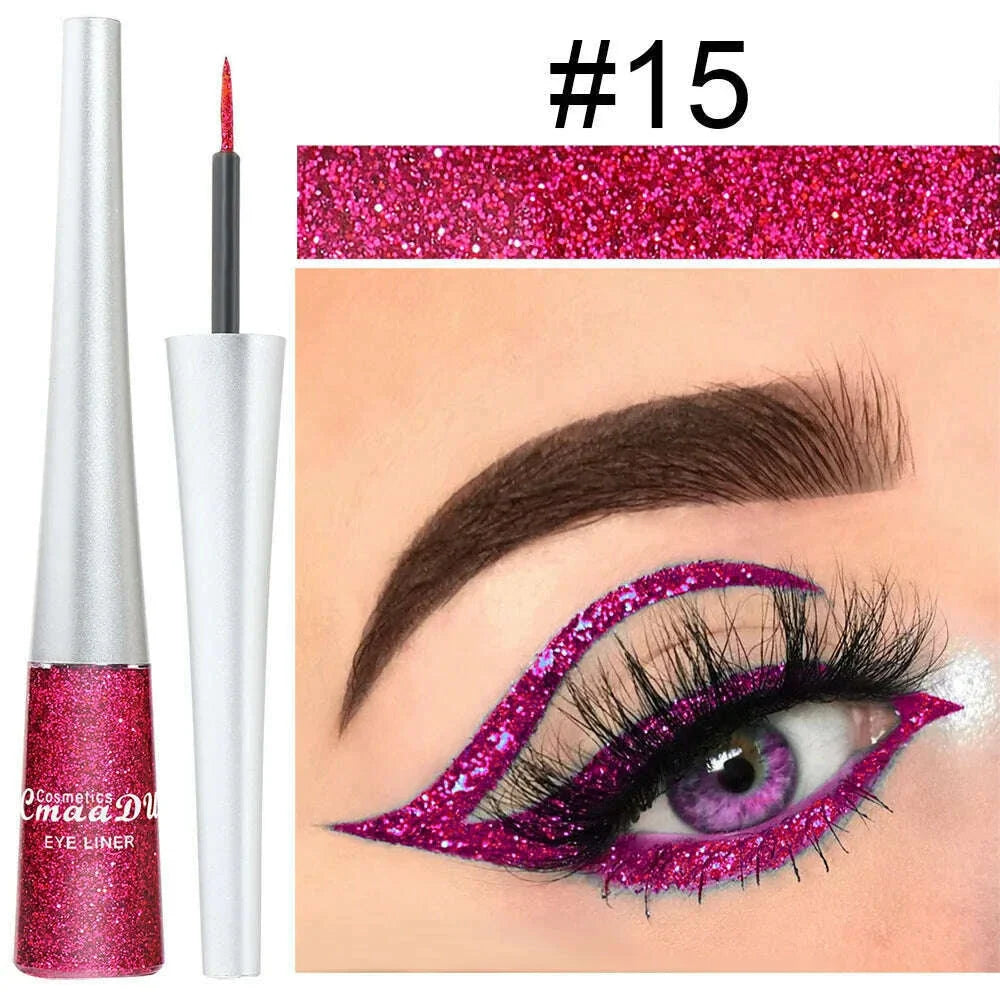 Glitter Liquid Eyeliner Pearlescent Diamond Eyeshadow 16 Color Sequins Blue Silver Pink Rose Gold Mini Fine Brush Eyeline Makeup