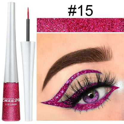 Glitter Liquid Eyeliner Pearlescent Diamond Eyeshadow 16 Color Sequins Blue Silver Pink Rose Gold Mini Fine Brush Eyeline Makeup