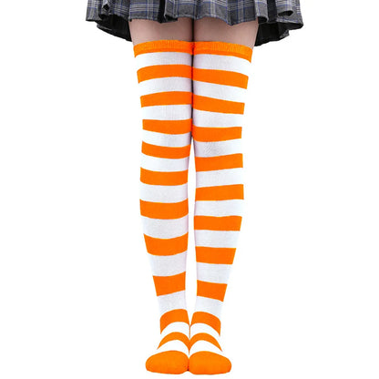 Wide Striped Stockings Women Over Knee High Long Socks Christmas Halloween Cosplay Anime Performance Party Gifts Socks Colorful