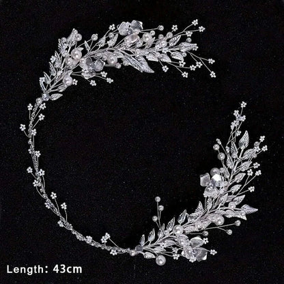 Bridal Hair Accessories Crystal Pearl Headband Tiara Rhinestone Leaf Headband Hairband For Women Elegant Princess Headwear