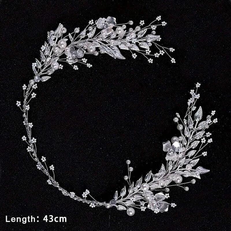 Bridal Hair Accessories Crystal Pearl Headband Tiara Rhinestone Leaf Headband Hairband For Women Elegant Princess Headwear