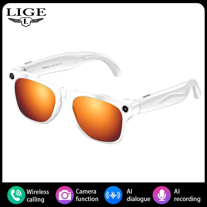 LIGE 100W HD AI Smart Glasses Camera Video Recording Intelligent Translation Bluetooth Call 260mAh Battery Smart Sunglasses NEW
