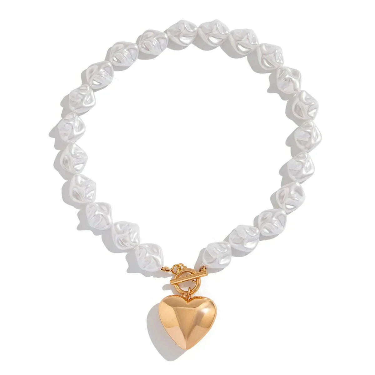 Retro Exaggerated Heart Shaped Pendant Short Necklace 2024 Women's Simple Sweet Imitation Pearl Girl Fashion Wedding Jewelry