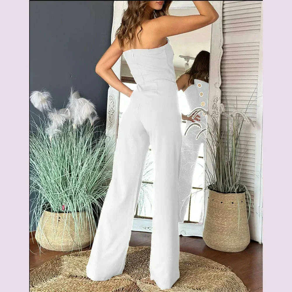 Women's Elegant Sexy Button Sleeveless Strapless Irregular Jumpsuits 2025 Wide Leg Outfits Night Club Streetwear One Piece