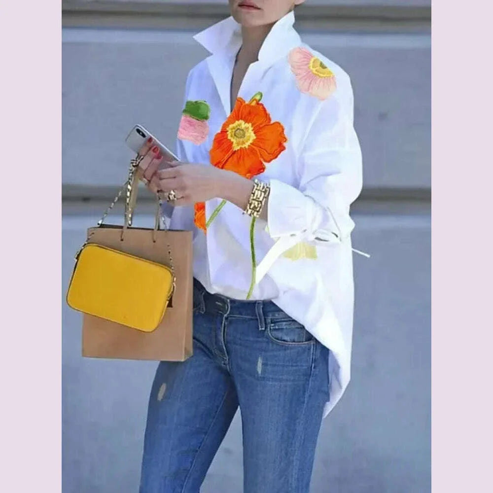 Yeezzi Female Stylish Floral Printed Lapel Shirts 2025 New Spring Long Sleeves Loose Urban Casual Office Blouse Tops For Women