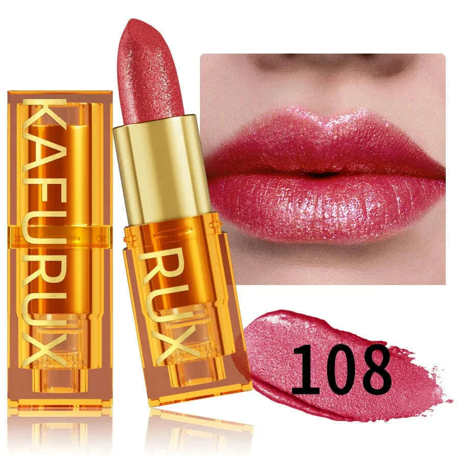 16 colors Bold& Intense Glitter Shiny Metallic Lipstick Pearlescent Lip Tint, Long lasting Lip Makeup Gifts for Women Cosmetics