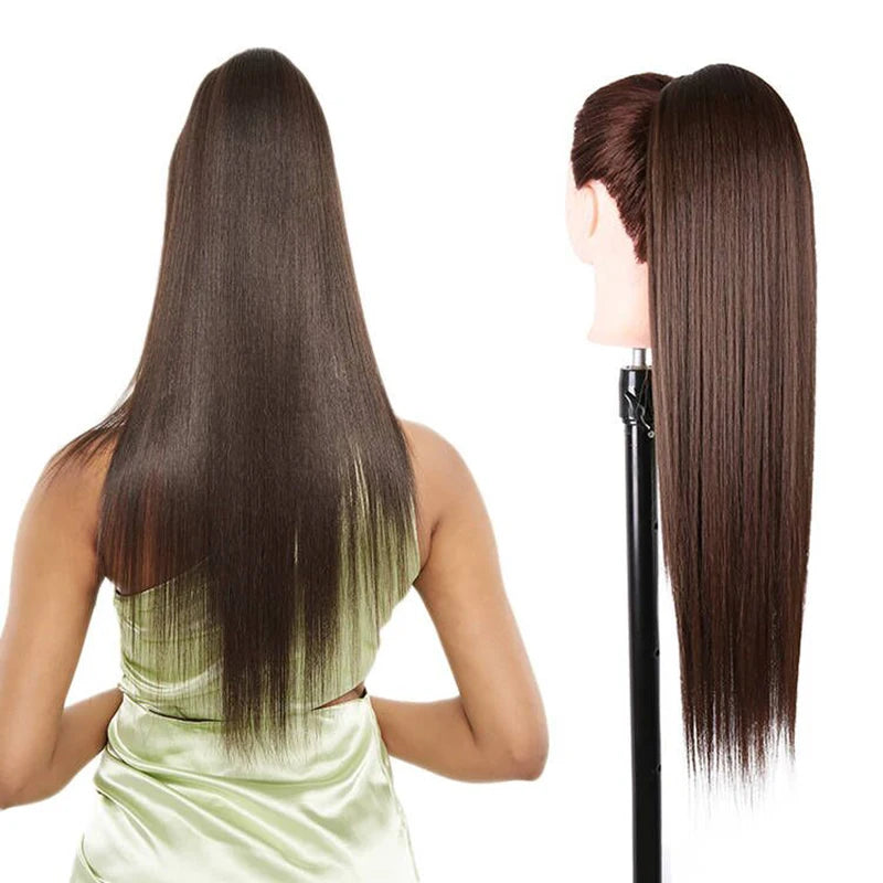 Julianna Synthetic Kanekalon Black Drawstring Water Wave Ponytail Extension Female Curly Wavy Clip In Ponytail Hair Extension