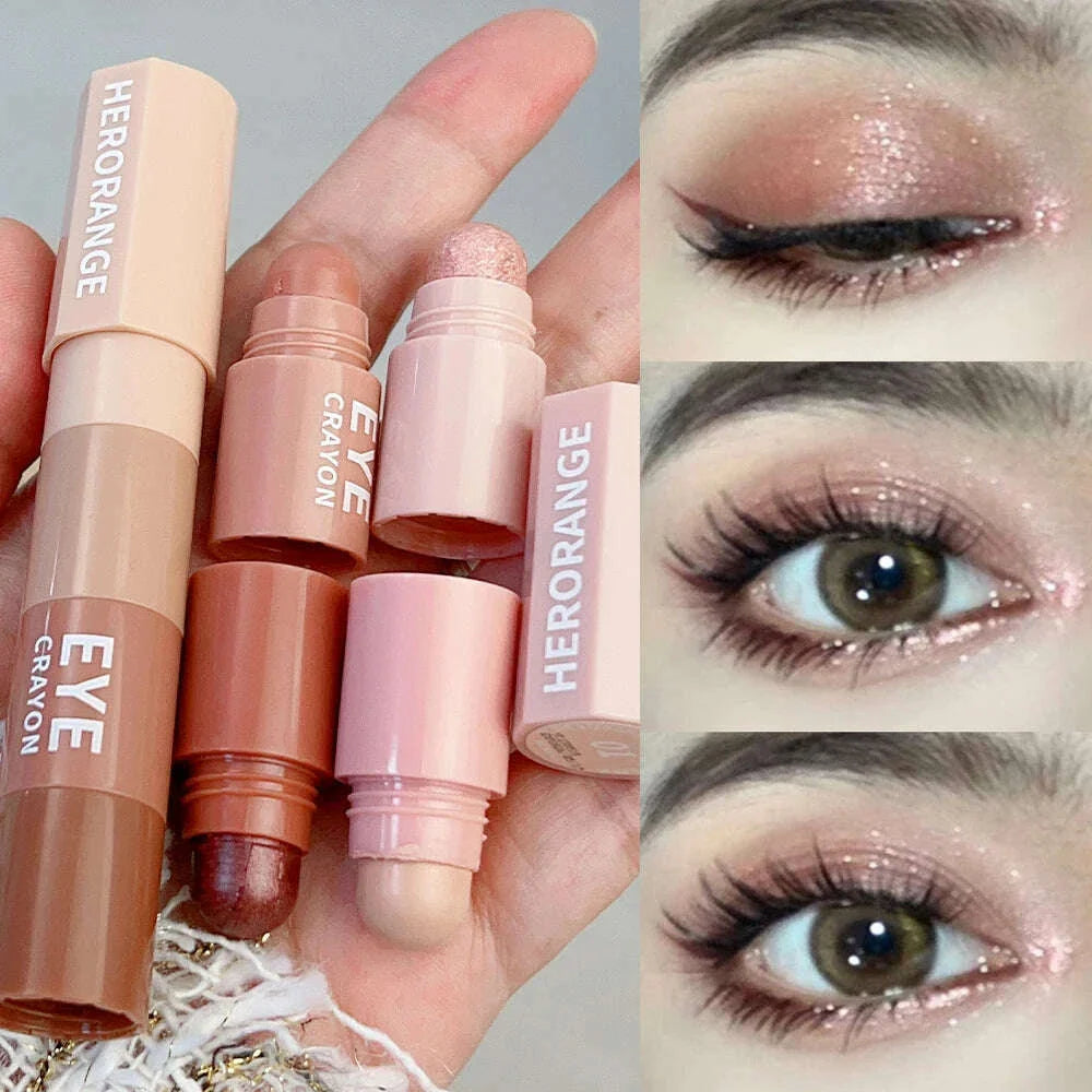 4 In 1 Pearlescent Eyeshadow Pencil Glitter Silkworm Liner Highlighter Pen Lasting Matte Eye Shadow Stick Eyes Makeup Cosmetics