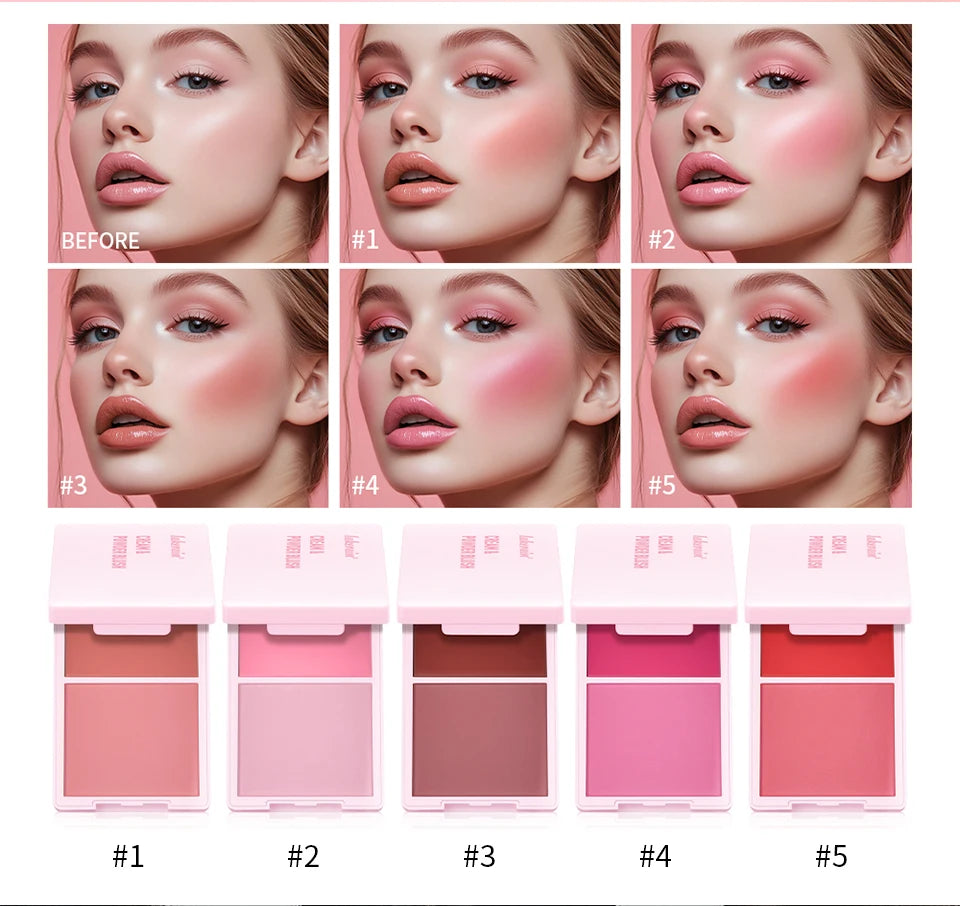 Cream&Powder Blush Palette Natural Long-lasting High Pigment  Blush Makeup Contour Powder Beauty Peach Pink Korean Makeup Blush