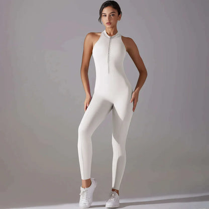 Sexy Hollow Backless Scrunch Sporty Jumpsuit Raises Butt Woman Gym Set One Piece Sport Suit Sleeveless Zip Yoga Fitness Overalls