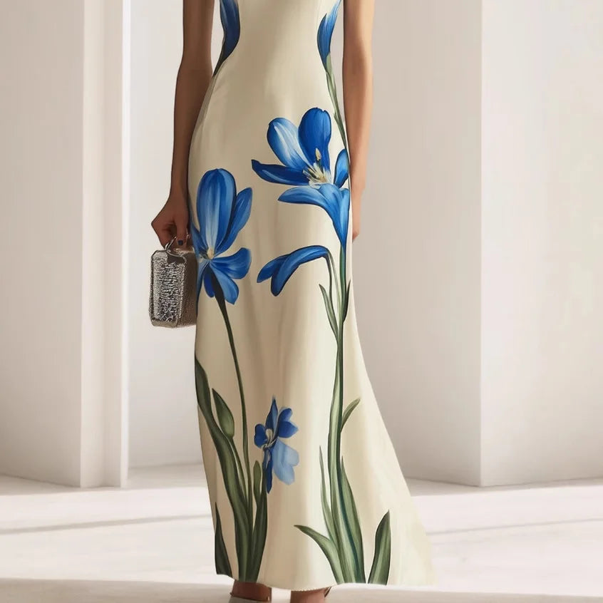 Summer's New Trendy Vacation Bestseller Fitted Printed Catwalk Tight Long Dress