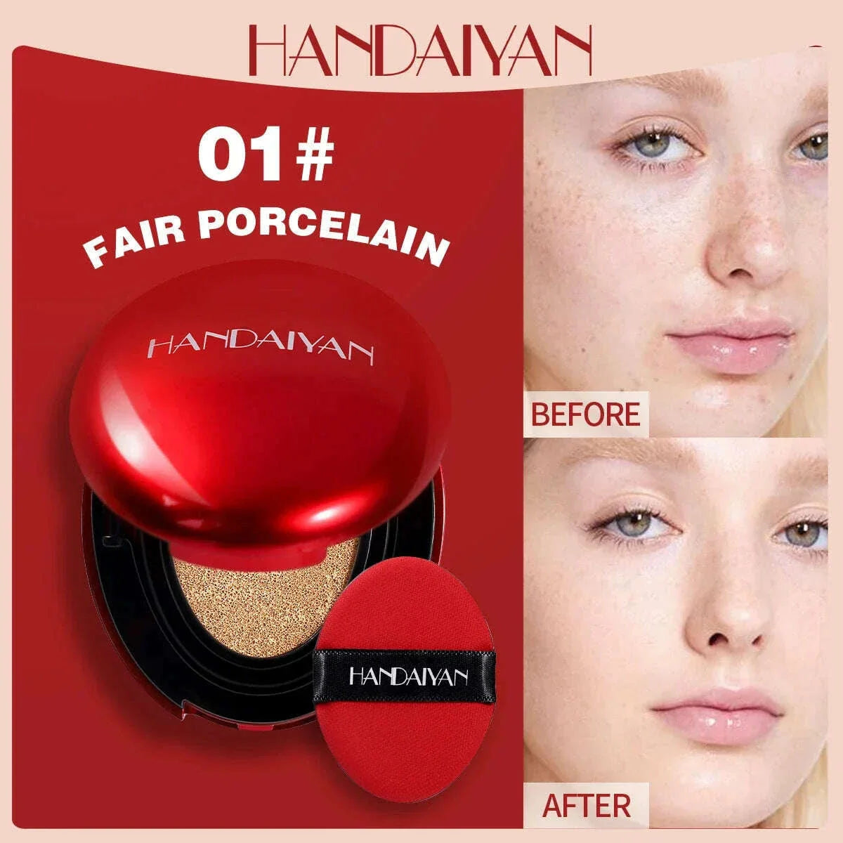 HANDAIYAN 5Color Red Box Concealer Cushion For Easy Application And Long-Lasting Skin Touching Face With Puff For Women's Makeup