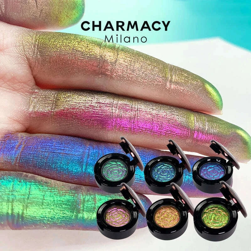 CHAEMACY 6 Colors Glitter Optical Chameleon Powder Eyeshadow Long Lasting Easy to Wear Eye Shadow for Women Makeup Cosmetic