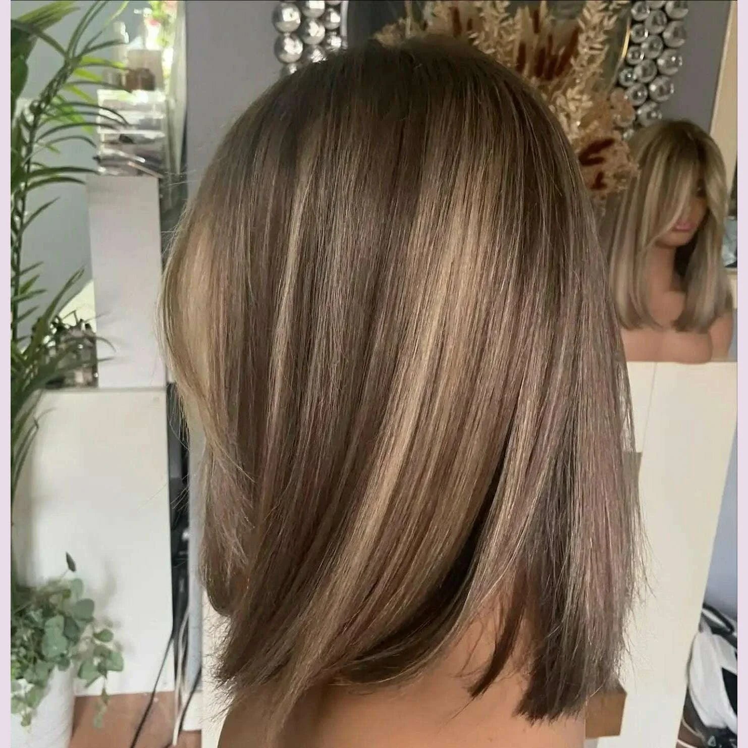 Highlight wig Natural Brown Lace front Wig For White Women Medium Long Wig Silky Straight  High Quality