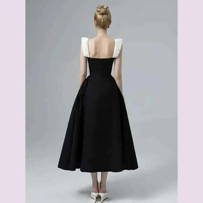 DEAT Elegant Dress Contrast Color Wide Slip Sleeveless A-line Backless Women's Evening Dress 2025 Spring New Fashion 13DB4369