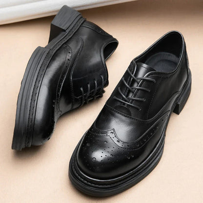 Retro Mens Casual Business Shoes Luxury Genuine Leather 2025 Spring Fashion Platform Handmade Quality Brogues Formal Shoes Male