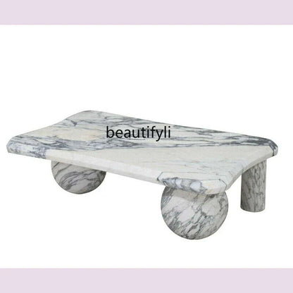Marble coffee table with large white color, Nordic marble   in the living room, small apartment simple household coffee table