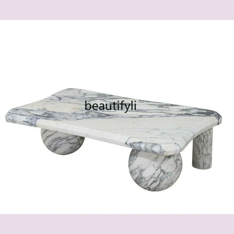 Marble coffee table with large white color, Nordic marble   in the living room, small apartment simple household coffee table