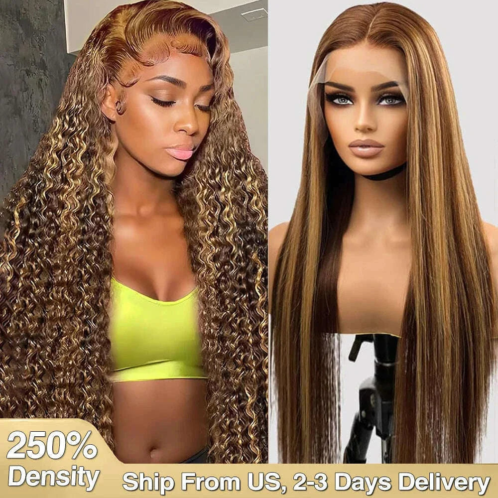250% 4/27 Highlight 13x6 Deep Wave Lace Front Wigs Human Hair 13x4 Ombre Curly Wig Straight HD Front Wig Human Hair Pre Plucked