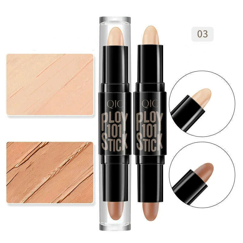 QIC Double-headed Concealer Stick Three-dimensional Repair Volume Brighten Face Highlight Concealer Pen Color Repair Makeup