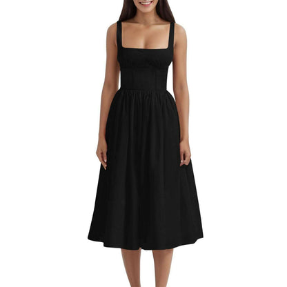 Elegant Square Collar Summer Dresses for Women Sexy Spaghetti Strap Holiday Beach Sundress Corset Bandage Party Long Dress Robe