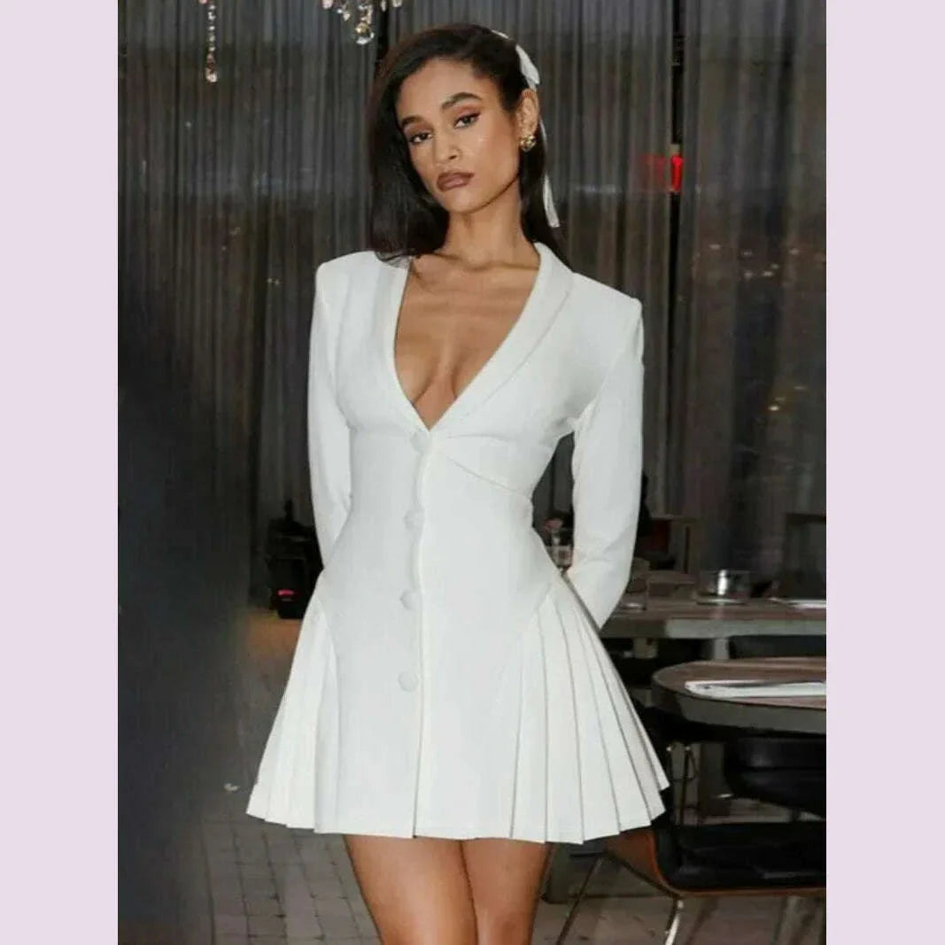 Woman Clothing Long Sleeve Single Breasted Ruffles Blazer Dress 2024 Autumn High Waist Tunics White Party Dresses Black Vestidos