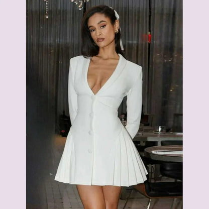 Woman Clothing Long Sleeve Single Breasted Ruffles Blazer Dress 2024 Autumn High Waist Tunics White Party Dresses Black Vestidos
