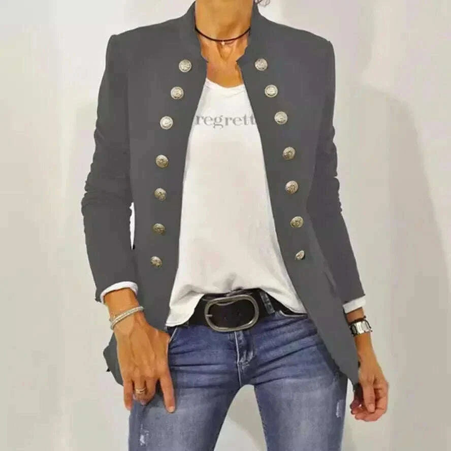 Women's Solid Color Stand Up Collar Cardigan Button Decoration Casual Jacket Autumn/winter 2024 Autumn