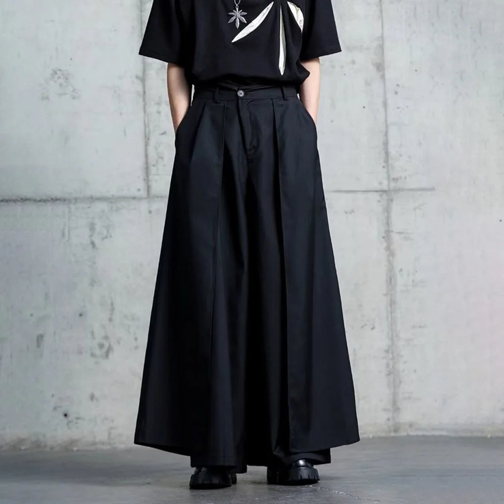 Gothic Y2K Single Layer Thick Japanese Culottes Dark Style Streetwear Draped Personality All Match Casual Pants Unisex 2024