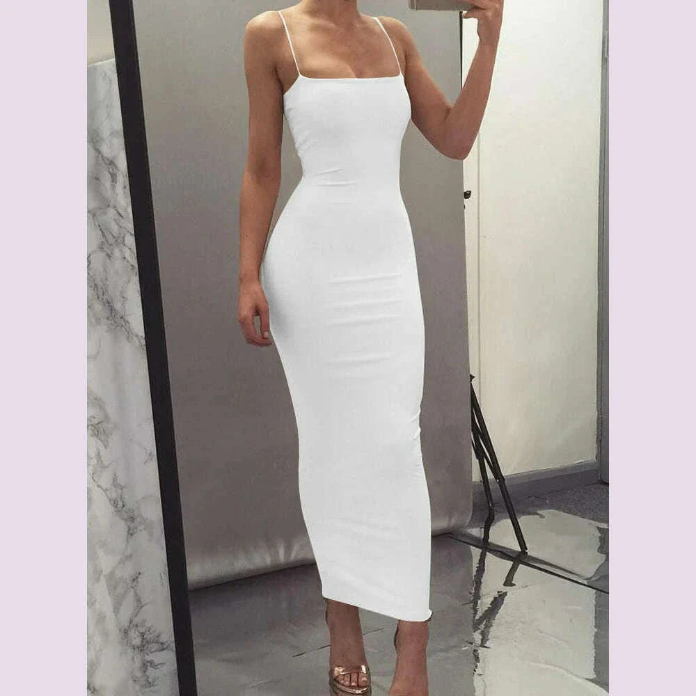 2025 New Spring Summer Women's High Elastic Sleeveless Backless Dress Long Sling Dresses Club Sexy Suspender Dress