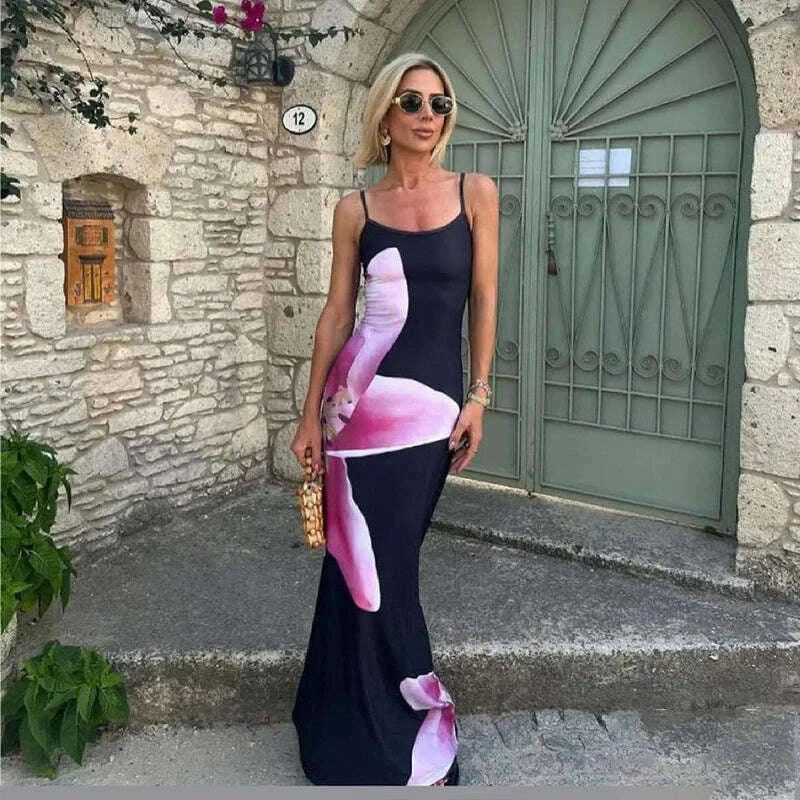 Sexy Maxi Dress For Women Elegant Party Summer Fashion Print Sleeveless Simple Dresses Bodycon Backless Casual Club Strap Dress