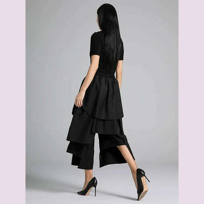 EAM Black Irregular Patch High Elastic Waist Calf-Length Pants New Trousers Women Fashion Tide Spring Autumn 2025 30A3161