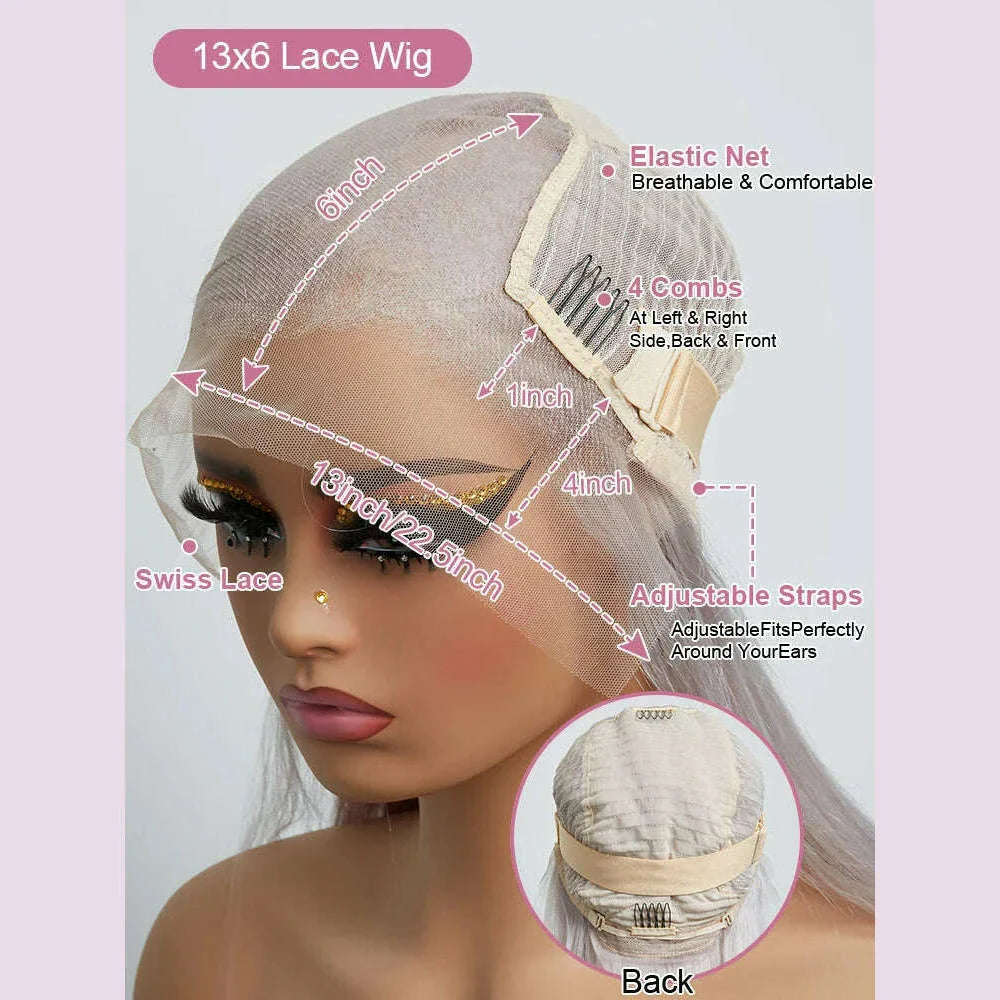 Silver Grey Straight Wigs Human Hair Vietnamese 220% Density 13x6 HD Lace Frontal Colored Wig 38 Pre Plucked With Baby Hairline