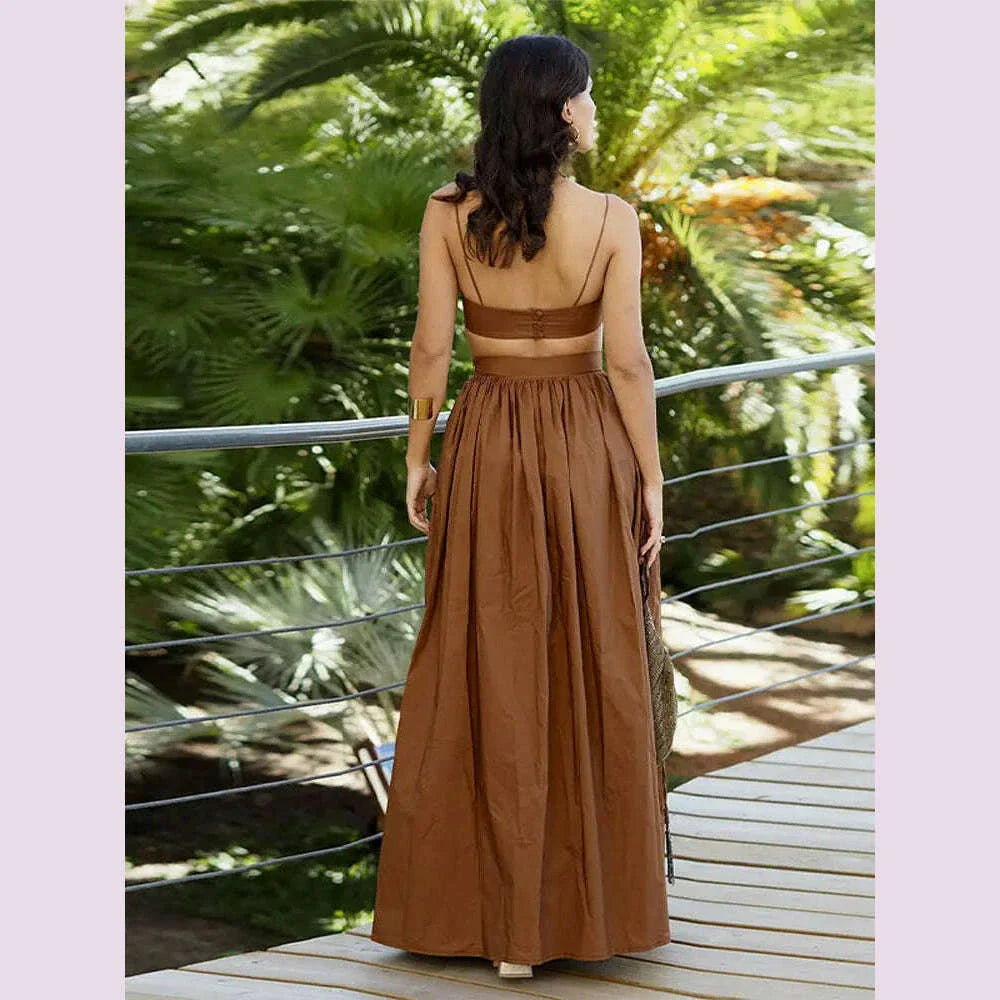 Women Tube Top Skirt Set Sexy Off Shoulder Suspenders Blouse Loose Elastic Waist Skirts Female Suits 2025 Summer Lady Outwear