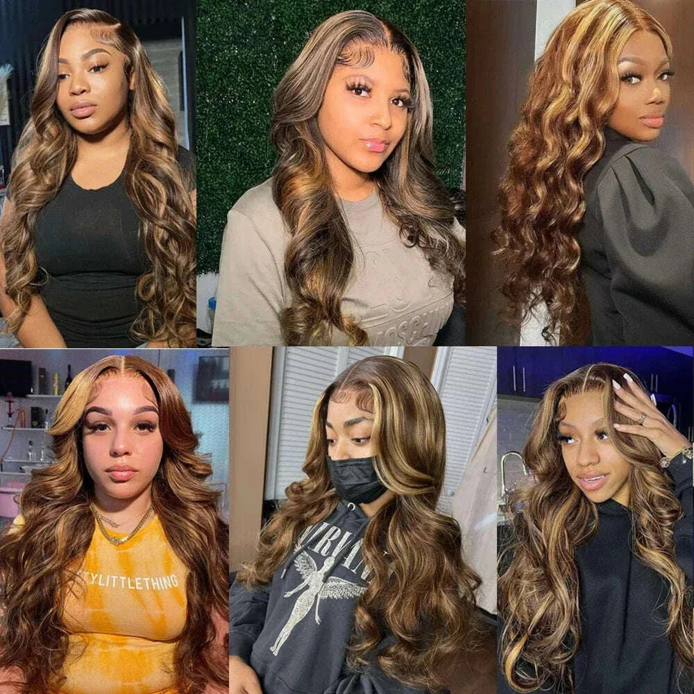 Highlight 200 density lace front wig human hair Body wave 30 inch colored wigs Brazilian 13x6 hd lace frontal wig for women