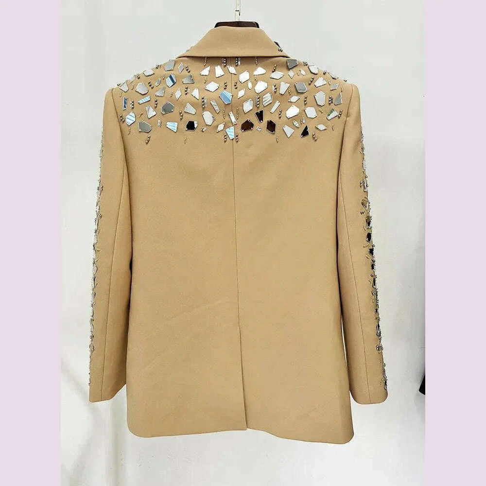 Fashion Runway Women Suits Sets Shiny Sequin Beading Single Breasted Blazers Shorts Office Ladies Design Elegant Two Pece Set