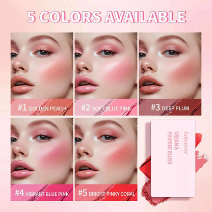 5Colors Cream & Powder Blush Matte Dewy Rosy Blush Makeup Pan Long-lasting Wearing High Pigment Natural Matte Blush Cosmtics