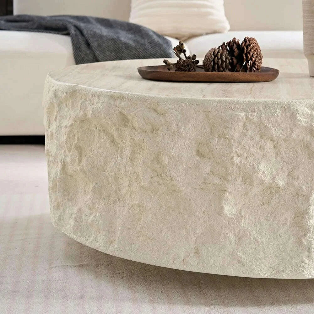 35.43'' Round Coffee Table, Fiberglass Vintage Center Table, Imitation Stone Table Front of The Sofa, Modern Coffee Table for Li