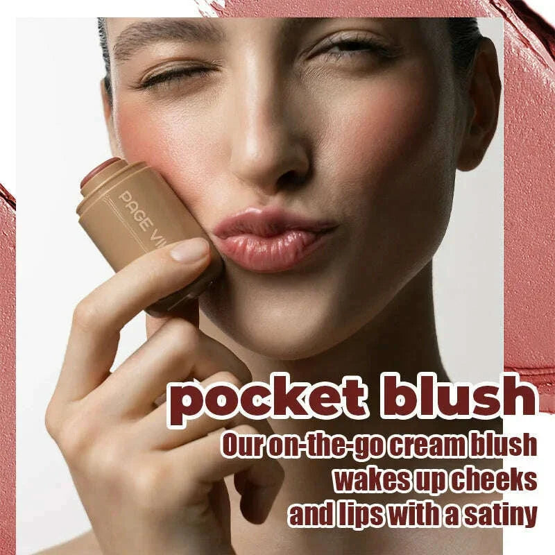 PAGE VINE Pocket Blush Stick Lip And Cheek Hydrating Stick Natural Rouge Powder Blush Cream Lipstick Cheek Easy To Apply Color