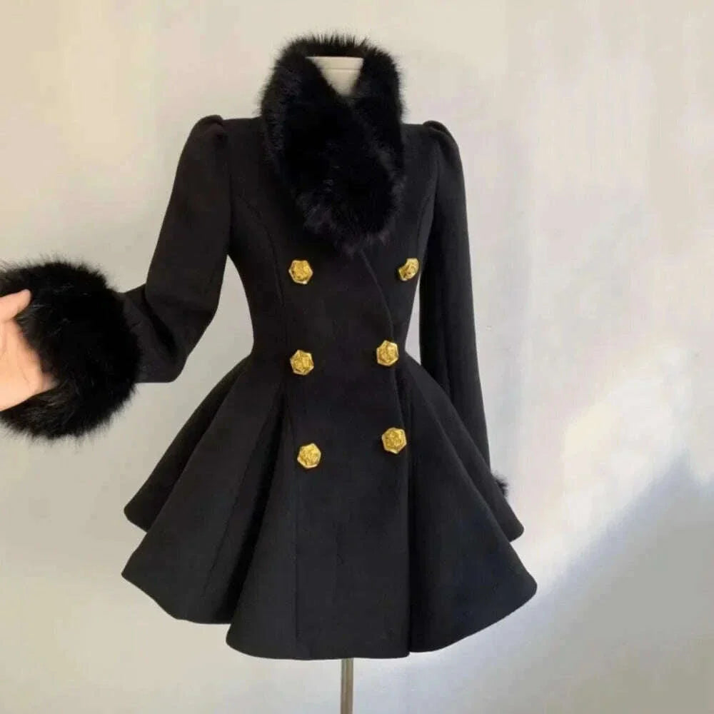 Neploe Elegant Small Fragrance Celebrity Loose Coat Moda Woolen Winter French Style Vintage Blends Slim Waist Mid-length Outwear