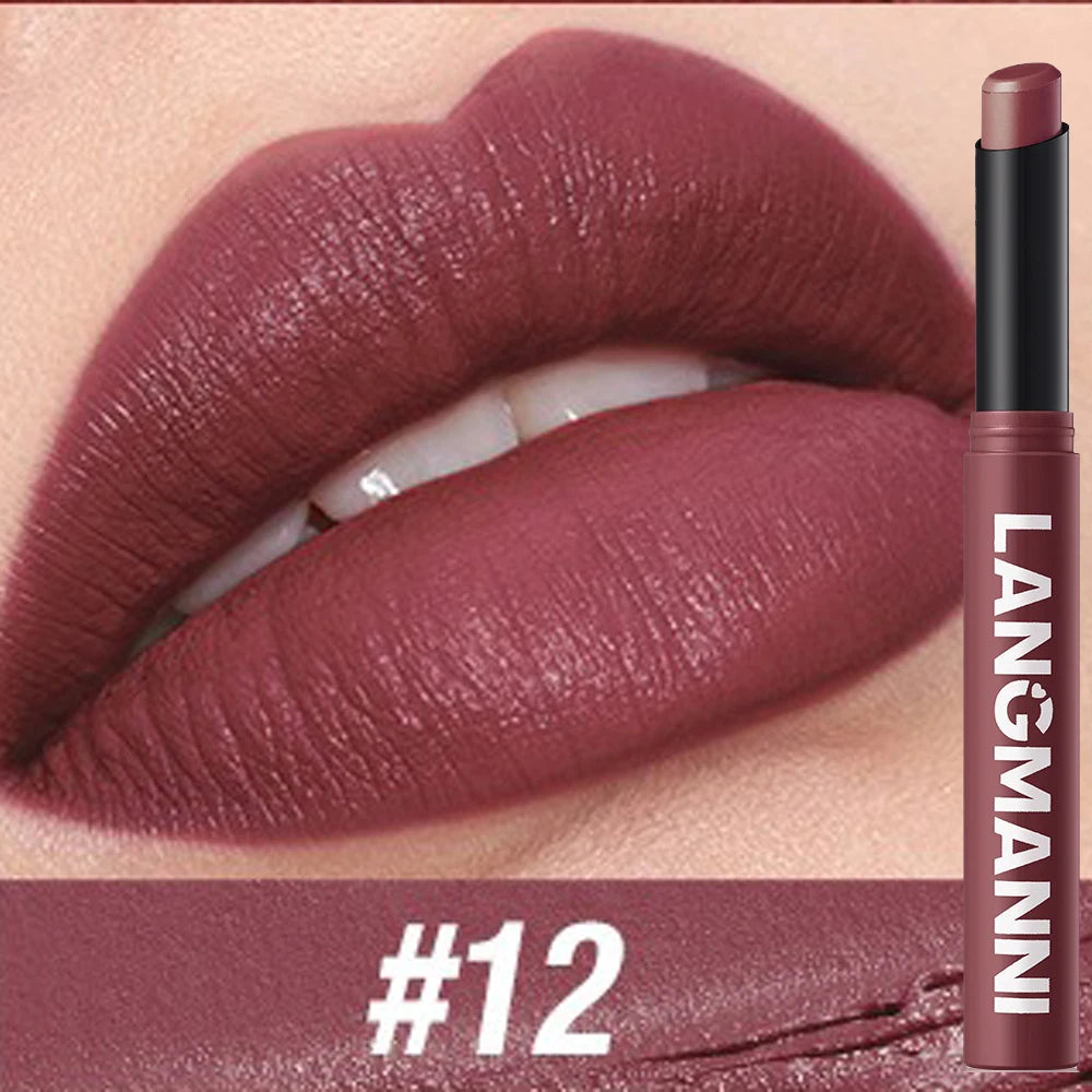 12 Color Matte Lipstick Pencil Waterproof Long Lasting Non-Stick Cup Lip Stain Tint Cosmetic Nude Lipstick Pen Makeup Maquillage