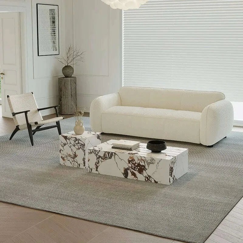Luxury Stone Coffee Table, Nordic French Retro Design, Compact Corner Table Set for Small Space Living Room, High-End Side Table