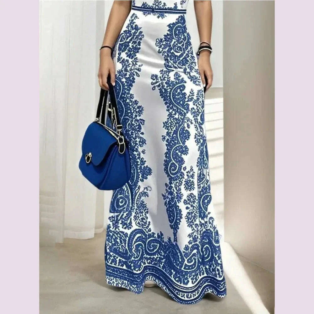 Freeacy Floral Printed Bodycon Dress for Women Cold Shoulder Lapel Collar High Waist A-line Maxi Evening Dresses Party Gowns