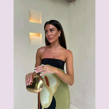 Sexy Strapless Backless Printed Long Dress Women Fashion Sleeveless Off Shoulder Vestidos 2024 Summer Lady Party Evening Robes
