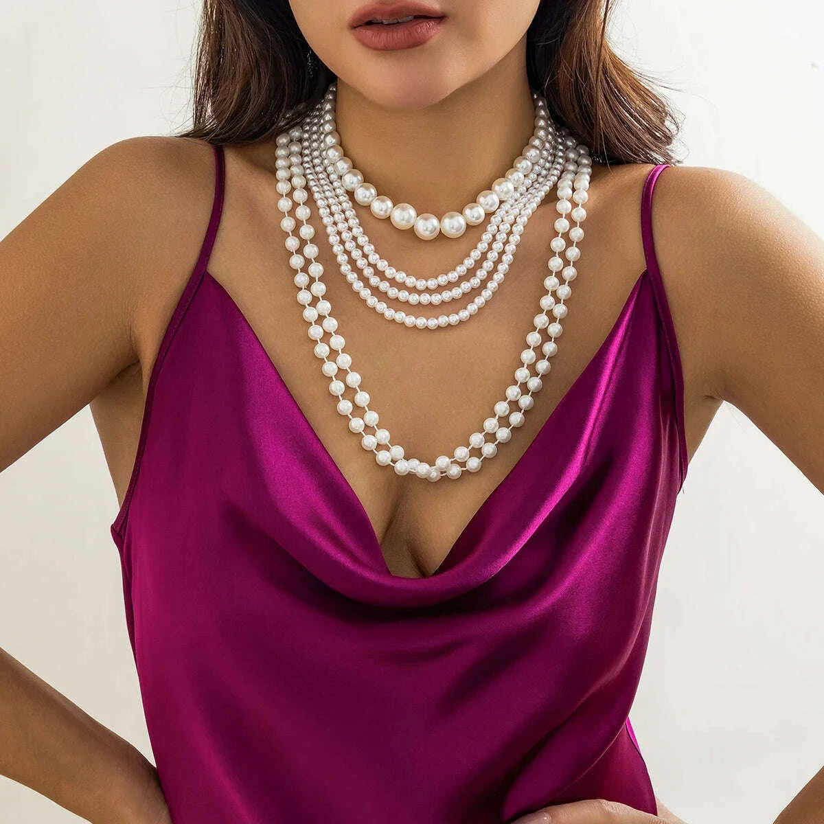 Elegant Multilayer Imitation Pearl Tassel Chain Necklace Women Wedding Bridal Creative Beads Choker Y2K Jewelry Wed Accessories