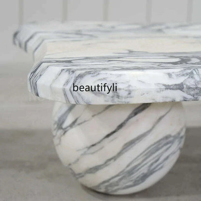 Marble coffee table with large white color, Nordic marble   in the living room, small apartment simple household coffee table